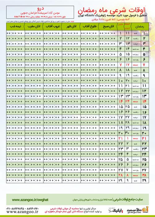 پیش نمایش فایل تصویری اوقات شرعی ماه رمضان درو