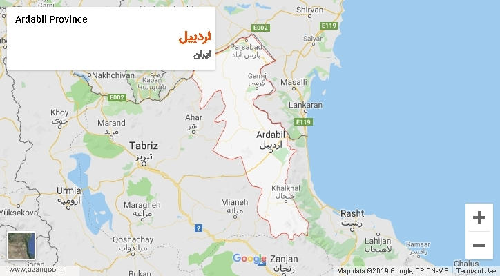 استان اردبیل بر روی نقشه