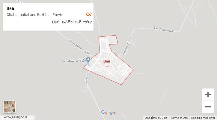 شهرستان بن بر روی نقشه