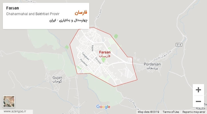 شهرستان فارسان بر روی نقشه