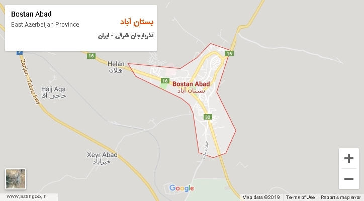 شهرستان بستان آباد بر روی نقشه