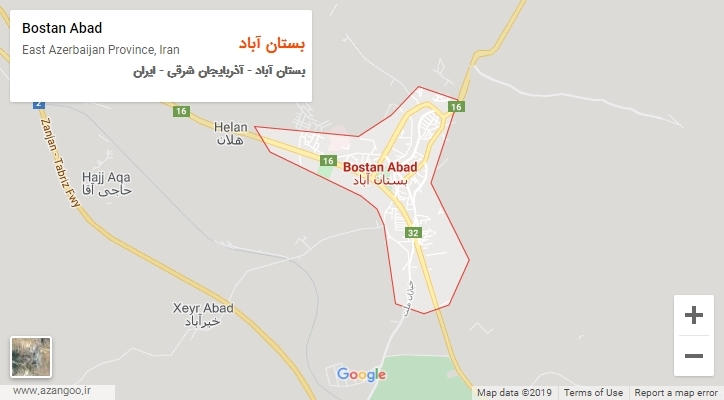 شهر بستان آباد بر روی نقشه
