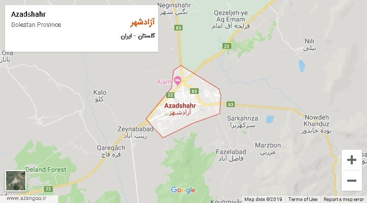 شهرستان آزادشهر بر روی نقشه