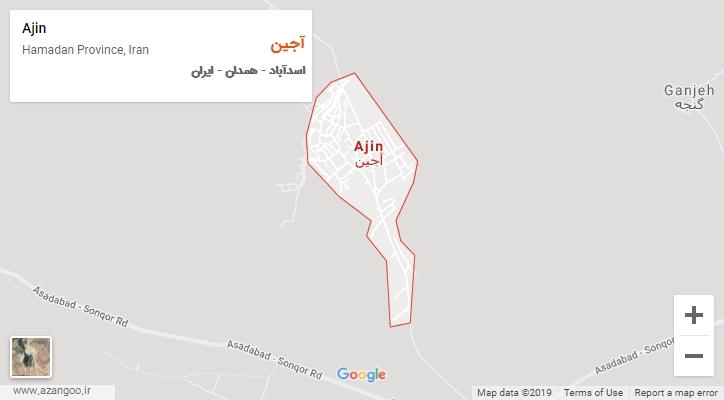 شهر آجین بر روی نقشه