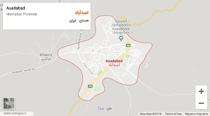 شهرستان اسدآباد بر روی نقشه