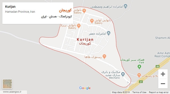 شهر کوریجان بر روی نقشه