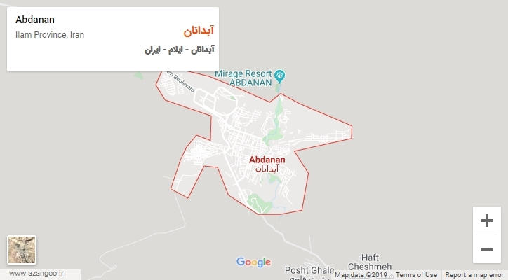 شهر آبدانان بر روی نقشه