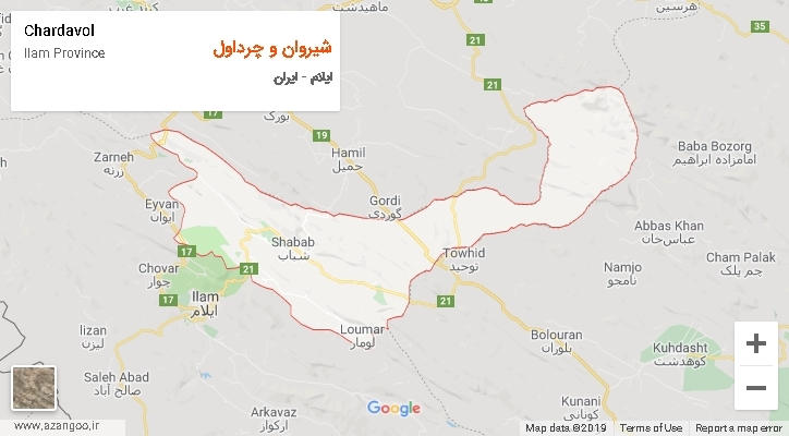 شهرستان شیروان و چرداول بر روی نقشه