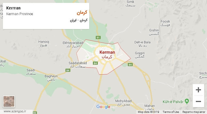 شهرستان کرمان بر روی نقشه