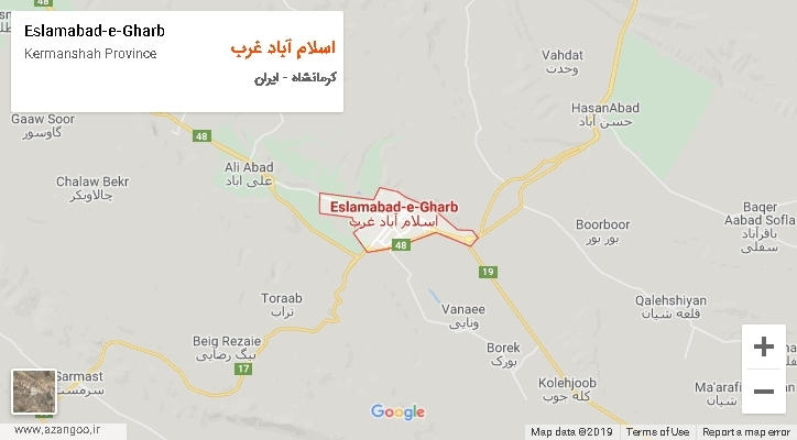 شهرستان اسلام آباد غرب بر روی نقشه