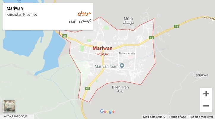 شهرستان مریوان بر روی نقشه