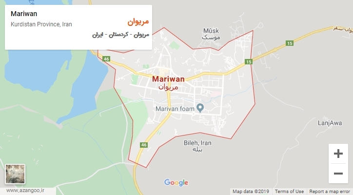 شهر مریوان بر روی نقشه