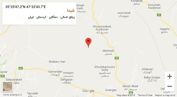 روستای شیدا بر روی نقشه