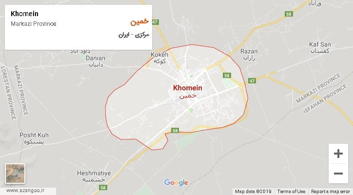 شهرستان خمین بر روی نقشه