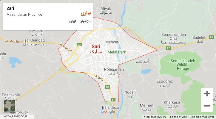 شهرستان ساری بر روی نقشه