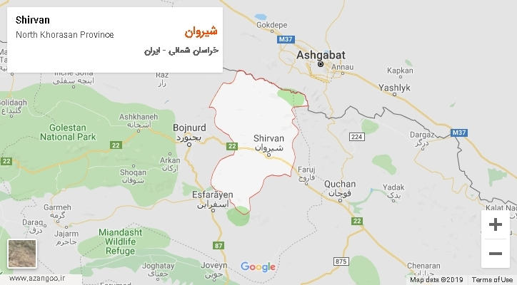 شهرستان شیروان بر روی نقشه