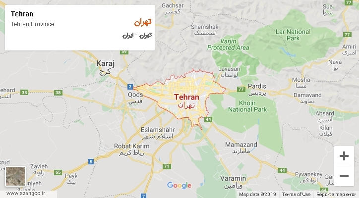 شهرستان تهران بر روی نقشه