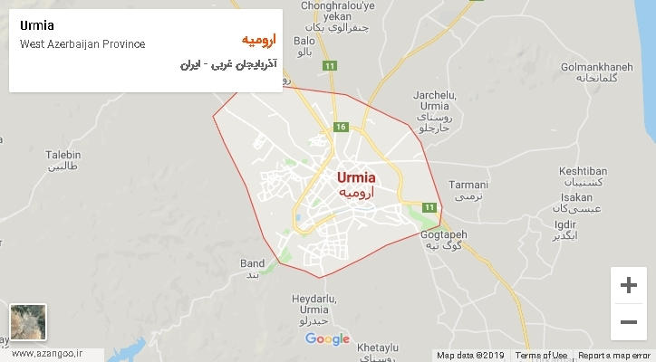 شهرستان ارومیه بر روی نقشه