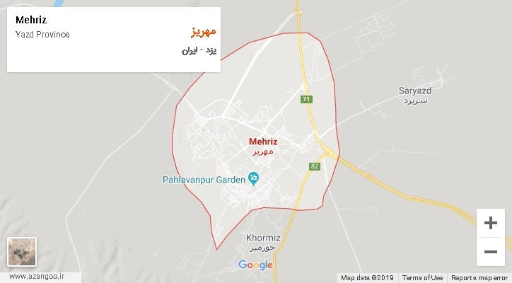 شهرستان مهریز بر روی نقشه