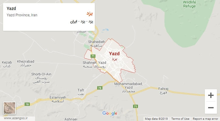 شهر یزد بر روی نقشه