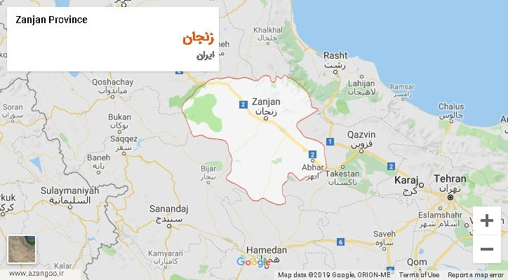 استان زنجان بر روی نقشه