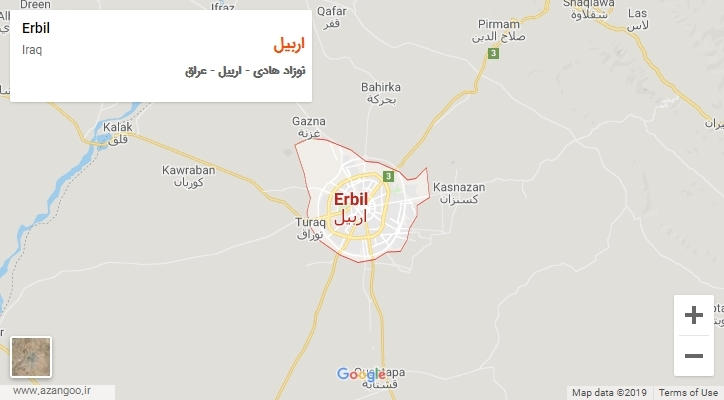 شهر اربیل بر روی نقشه