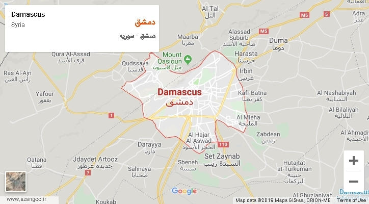 شهرستان دمشق بر روی نقشه
